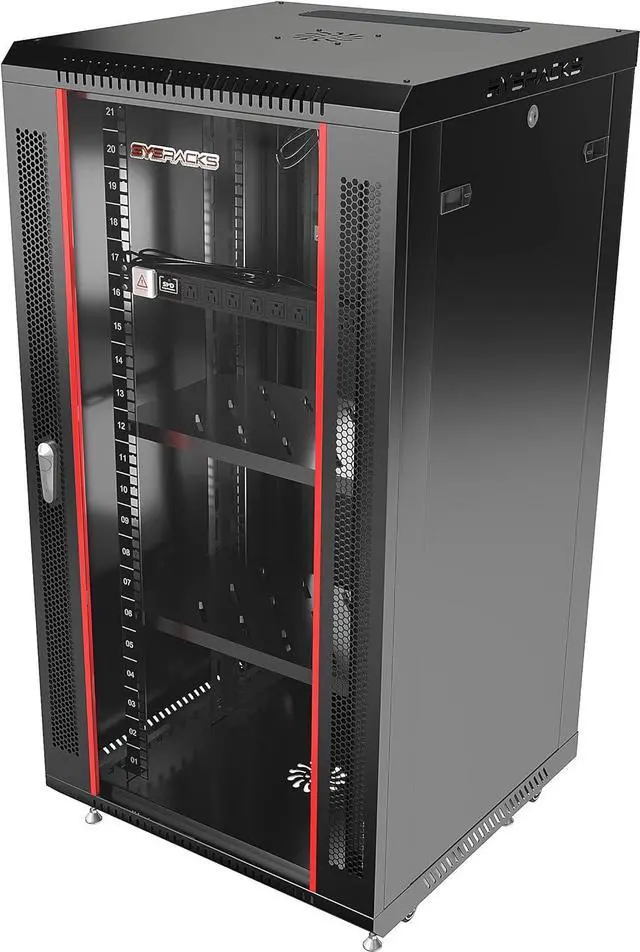 Alt view image 3 of 6 - Server Rack  22U - Wall Mount Rack - Locking Cabinet for Network - Electronics - Security - Audio - Video - AV Equipment - Data Rack - Legs/Power Strip/Shelf/Fan - 24-Inch Deep Sysracks