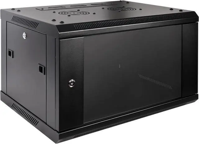 Main image of RackPath 6U Professional Wall Mount Server Cabinet Network Rack Enclosure with 2X Quiet Cooling Fan, 1x Brush Cable Management Panel, Black