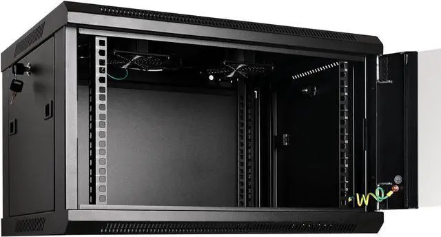 Alt view image 5 of 6 - RackPath 6U Professional Wall Mount Server Cabinet Network Rack Enclosure with 2X Quiet Cooling Fan, 1x Brush Cable Management Panel, Black