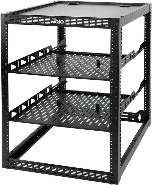 Main image of 16U Open Frame Rack for Servers & AV Gear,Server Rack Floor Standing or Wall Mounted,with 2 PCS 1U Rack Shelves & Mounting Hardware,Network Rack for 19"" Networking,Servers and Audio, Black