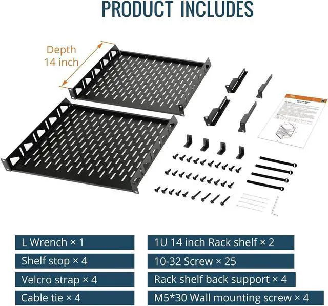 Alt view image 6 of 6 - 12U Open Frame Network Rack for IT & AV Gear, AV Rack Floor Standing or Wall Mounted,with 2 PCS 1U Rack Shelves & Mounting Hardware,Network Rack for 19" Networking,Audio and Video Device