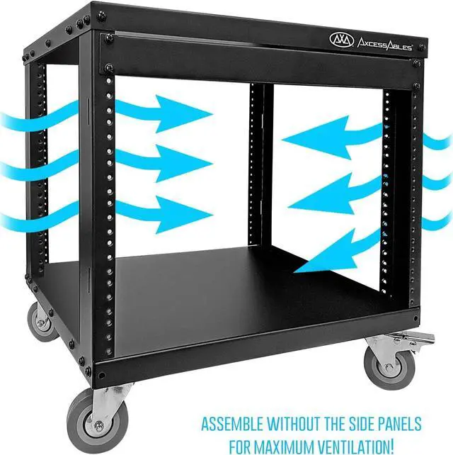 Alt view image 3 of 7 - AxcessAbles RK 8U Equipment Rolling Cabinet Rack Stand with Locking Caster Wheels (Compatible with American 5mm & European 6mm Racks) Audio Video, Recording Studio, Music, Live Sound, Church Storage