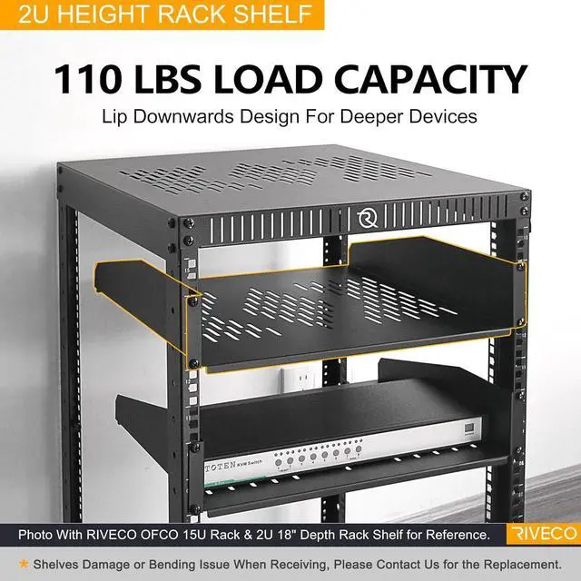 Alt view image 5 of 6 - RIVECO 19 2U Rack Shelf Server Cabinet Mount Vented Cantilever Tray for Network Equipment, 18 Inches 45 CM Depth, Black