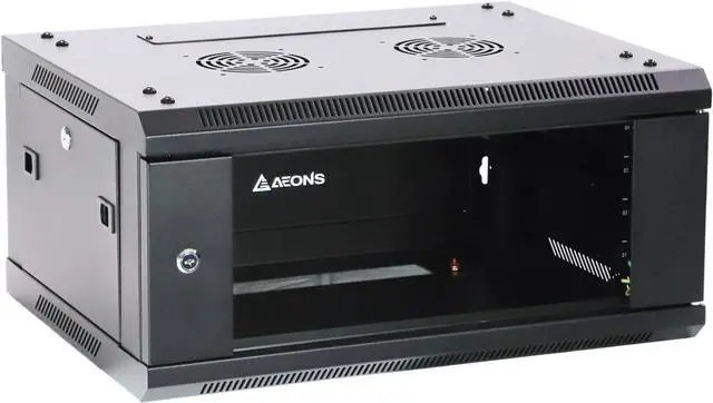 Main image of AEONS 4U Professional Wall Mount Network Server Cabinet Enclosure 19-Inch Server Network Rack 18-Inches Deep Black Glass door