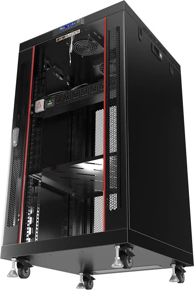 Alt view image 3 of 7 - Sysracks 18U 24inch Deep Server Rack Cabinet It Enclosure Premium Series Data It Locking Under Desk Network Rack with Wheels PDU and Other Accessories
