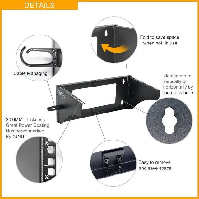 Alt view image 3 of 7 - RIVECO 3U Wall Mount Rack for Network Reinforced Heavy Load 66LBS Small Server Racks Vertical & Horizontal Mounting for 19 inches IT & Studio Equipment.