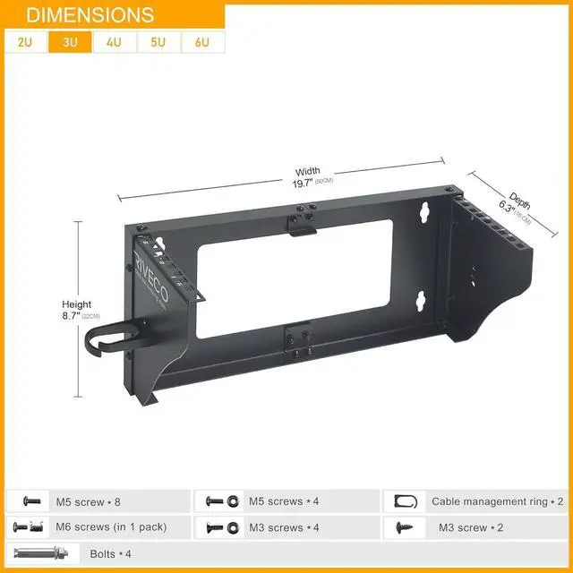 Alt view image 6 of 7 - RIVECO 3U Wall Mount Rack for Network Reinforced Heavy Load 66LBS Small Server Racks Vertical & Horizontal Mounting for 19 inches IT & Studio Equipment.