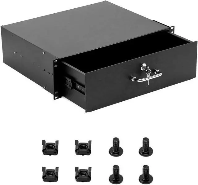 Main image of QWORK 3U Drawer Server Cabinet Case, Rack Mount Drawer, Lockable Deep Drawer with Key, for 19" Server Cabinet Case Or DJ, Black