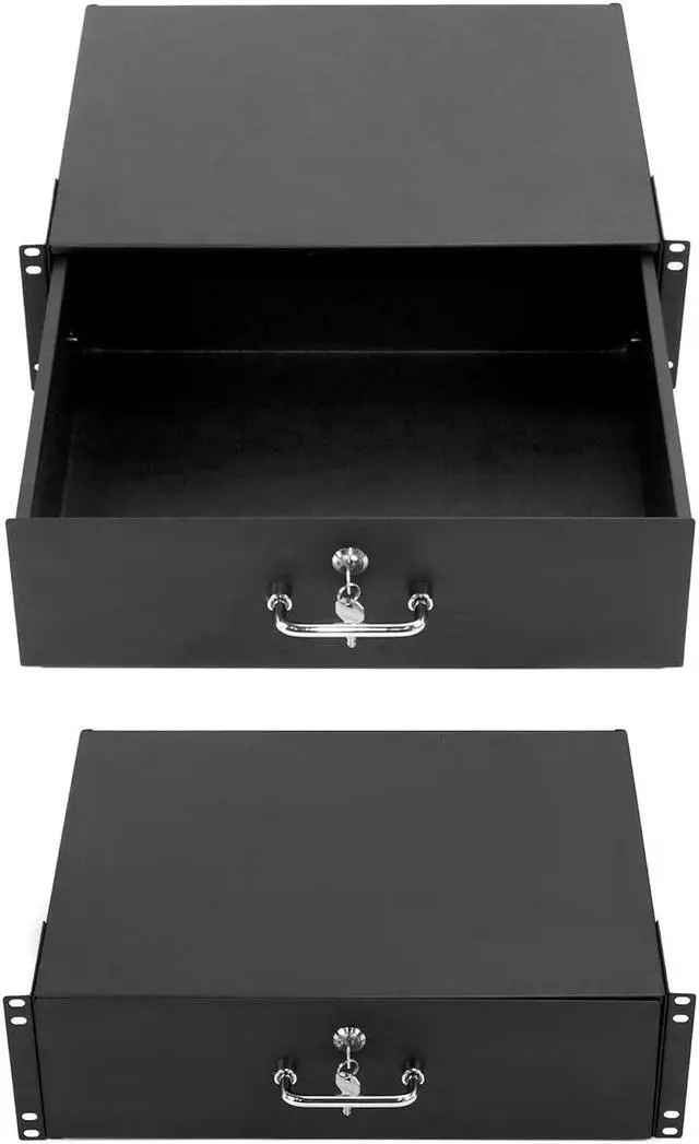 Alt view image 2 of 7 - QWORK 3U Drawer Server Cabinet Case, Rack Mount Drawer, Lockable Deep Drawer with Key, for 19" Server Cabinet Case Or DJ, Black