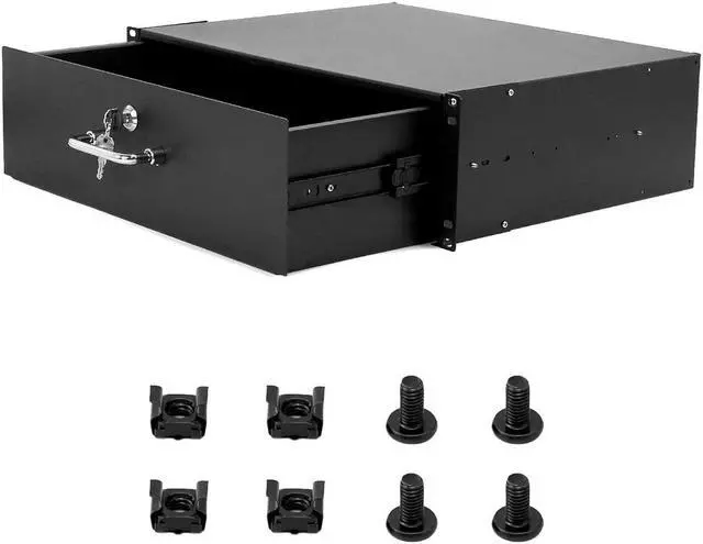 Alt view image 7 of 7 - QWORK 3U Drawer Server Cabinet Case, Rack Mount Drawer, Lockable Deep Drawer with Key, for 19" Server Cabinet Case Or DJ, Black