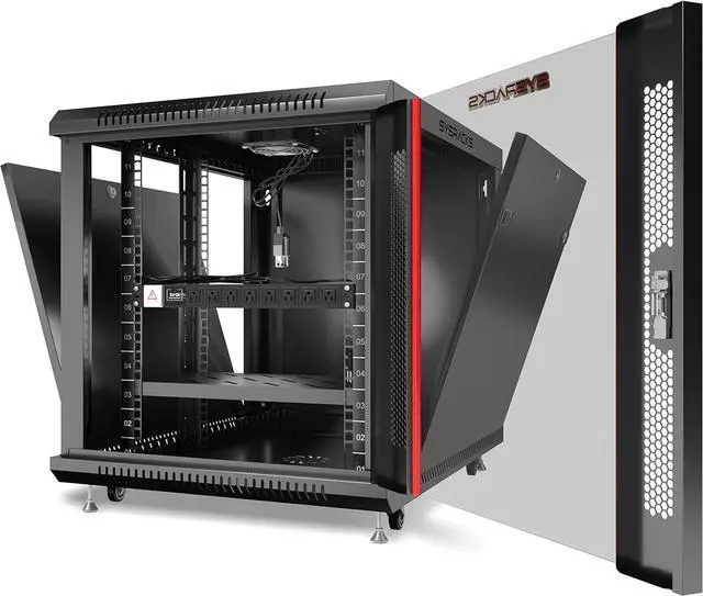 Alt view image 3 of 7 - Server Rack 35 Inch Deep Network Cabinet Under Desk Portable Locking Data Enclosure - Powerbar/Casters/Fan/Shelf/Hardware/PDU/Black Visit The Sysracks Store (12U (24" w x35 d x25 h))