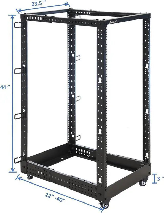 Alt view image 2 of 7 - AEONS 22U 4-Post IT Open Frame Server Rack 19 Inch Depth-Adjustable (22" to 40") Network Equipment AV Gear w/Casters and Cable Management