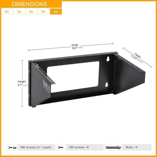 Alt view image 3 of 5 - RIVECO 6U Wall Mount Rack for Network| Reinforced Heavy Load 66-99 LBS Small Server Racks Vertical & Horizontal Mounting for 19 inches IT & Studio Equipment.