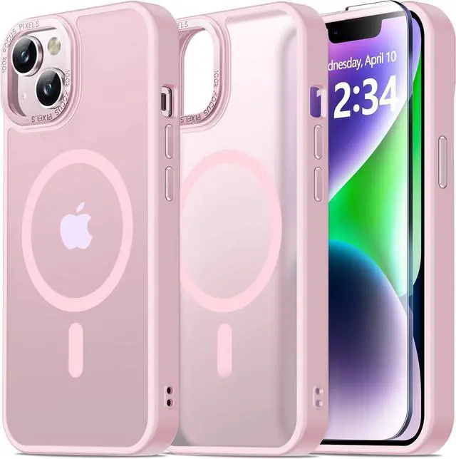 Main image of BaHaHoues for iPhone 13 Case iPhone 14 Case Compatible with MagSafe iPhone 13 Phone Case with Screen Protector, Translucent Matte Slim Shockproof Protective Case for iPhone 13 & iPhone 14, Tender Pink
