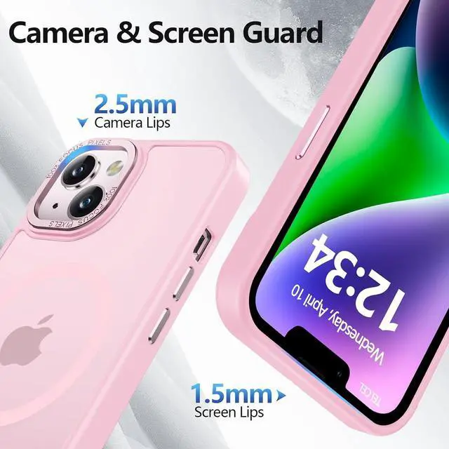 Alt view image 3 of 7 - BaHaHoues for iPhone 13 Case iPhone 14 Case Compatible with MagSafe iPhone 13 Phone Case with Screen Protector, Translucent Matte Slim Shockproof Protective Case for iPhone 13 & iPhone 14, Tender Pink