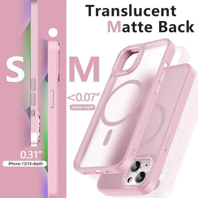 Alt view image 7 of 7 - BaHaHoues for iPhone 13 Case iPhone 14 Case Compatible with MagSafe iPhone 13 Phone Case with Screen Protector, Translucent Matte Slim Shockproof Protective Case for iPhone 13 & iPhone 14, Tender Pink