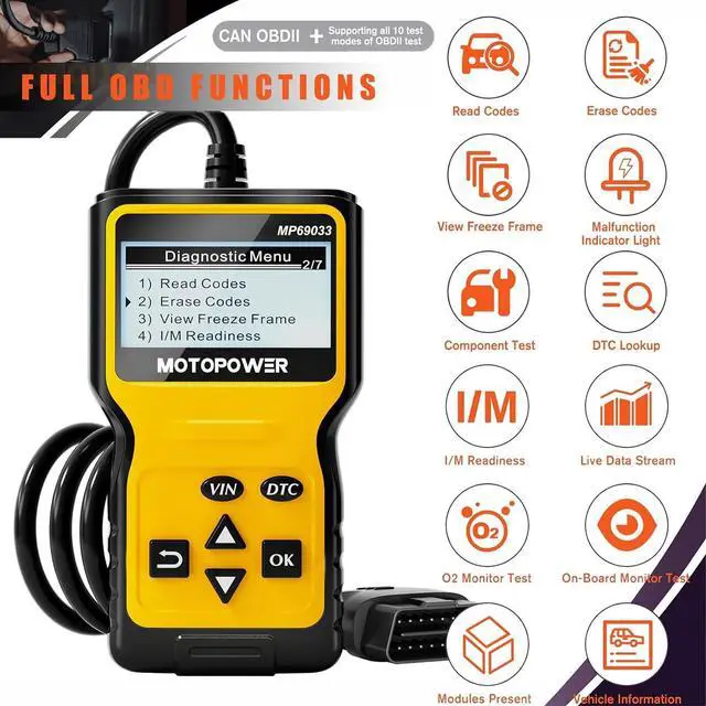 Alt view image 2 of 7 - MOTOPOWER MP69033 Car OBD2 Scanner Code Reader Engine Fault Scanner CAN Diagnostic Scan Tool for All OBD II Protocol Cars Since 1996, Yellow