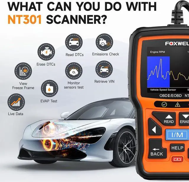Alt view image 3 of 7 - FOXWELL NT301 OBD2 Scanner Live Data Professional Mechanic OBDII Diagnostic Code Reader Tool for Check Engine Light