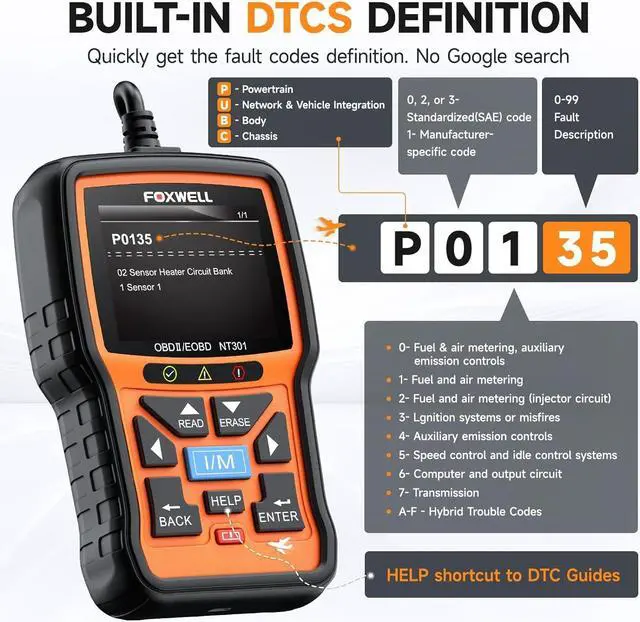Alt view image 6 of 7 - FOXWELL NT301 OBD2 Scanner Live Data Professional Mechanic OBDII Diagnostic Code Reader Tool for Check Engine Light