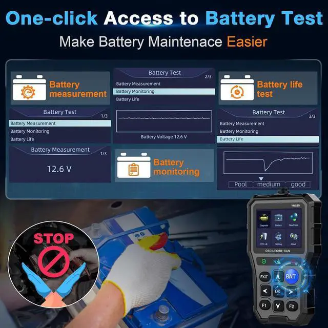 Alt view image 3 of 7 - OBD2 Scanner Battery Tester for Car: Color Screen Code Reader Easy Setup Clear Engine Fault Light - Diagnostic Scan Tool Read Voltage/Life for All OBD II Protocol Cars Since 1996