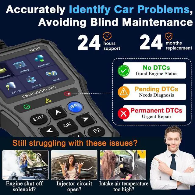 Alt view image 5 of 7 - OBD2 Scanner Battery Tester for Car: Color Screen Code Reader Easy Setup Clear Engine Fault Light - Diagnostic Scan Tool Read Voltage/Life for All OBD II Protocol Cars Since 1996