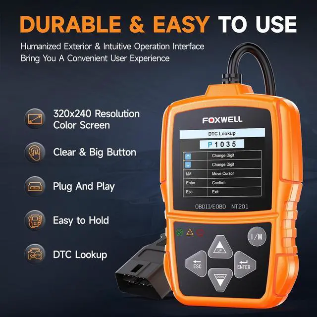 Alt view image 7 of 7 - FOXWELL NT201 OBD2 Scanner Car Code Reader Check Engine Light Reader OBDII EOBD Car Computer Diagnostic Scan Tool Auto Fault Code Scanner for All Cars After 1996