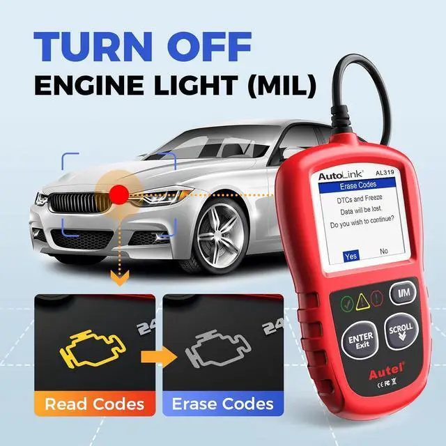 Alt view image 3 of 7 - Autel Professional OBD2 Scanner AL319 Code Reader, Enhanced Check and Reset Engine Fault Code, Live Data, Freeze Frame, CAN Car Diagnostic Scan Tools for All OBDII Vehicles After 1996, 2024 Upgraded