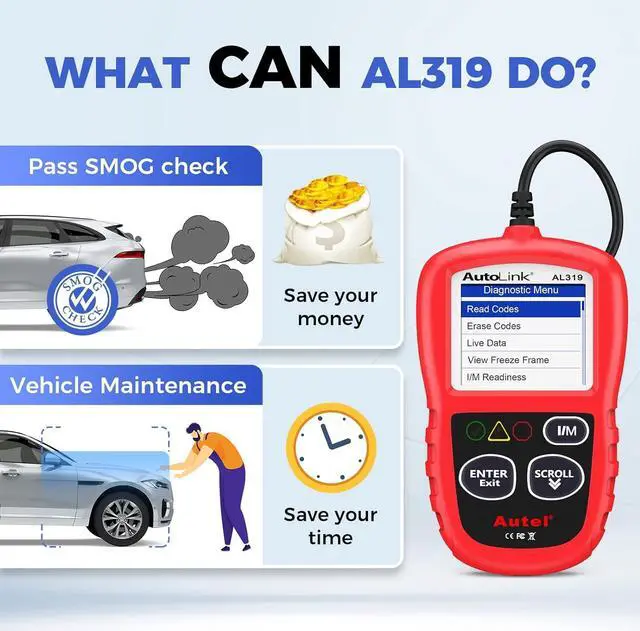 Alt view image 5 of 7 - Autel Professional OBD2 Scanner AL319 Code Reader, Enhanced Check and Reset Engine Fault Code, Live Data, Freeze Frame, CAN Car Diagnostic Scan Tools for All OBDII Vehicles After 1996, 2024 Upgraded