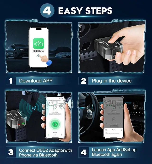 Alt view image 2 of 6 - OBD2 Scanner Reader Bluetooth Wireless Auto Diagnostic Scan Tool for iOS & Android for Performance Test Bluetooth 5.4 Car Check Engine Car Code Reader, Clear Error Code Live Data Reset Exclusive APP