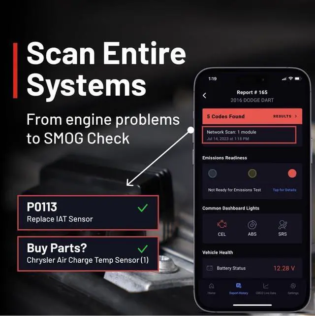 Alt view image 3 of 7 - Innova 1000 Bluetooth OBD2 Scanner for iPhone & Android - Predict Car Problems Before They Happen - No Subscriptions - Detect Check Engine, ABS, SRS Issues for Cars 1996+