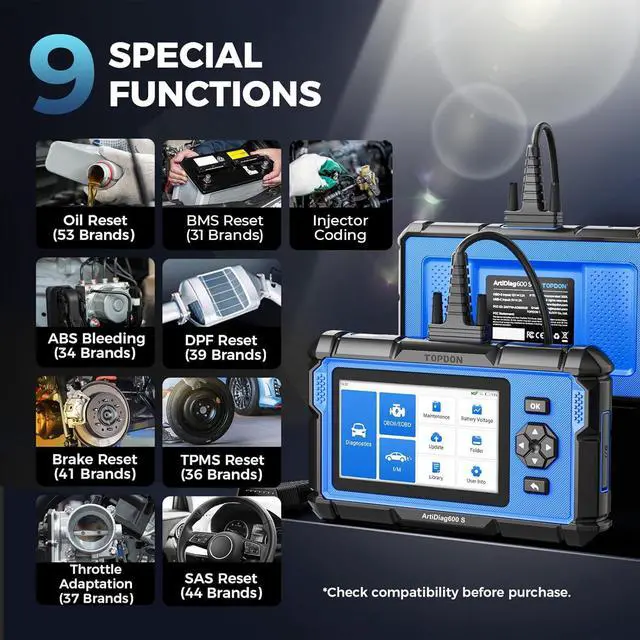 Alt view image 2 of 7 - Scanner TOPDON AD600S Scan Tool, Code Reader, Diagnostics Scanner for ABS/SRS/AT/Engine, 9 Reset Services, Oil/Brake/BMS/SAS/DPF/TPMS/ETS Reset/ABS Bleeding/Injector Coding, Free Lifetime Upgrade