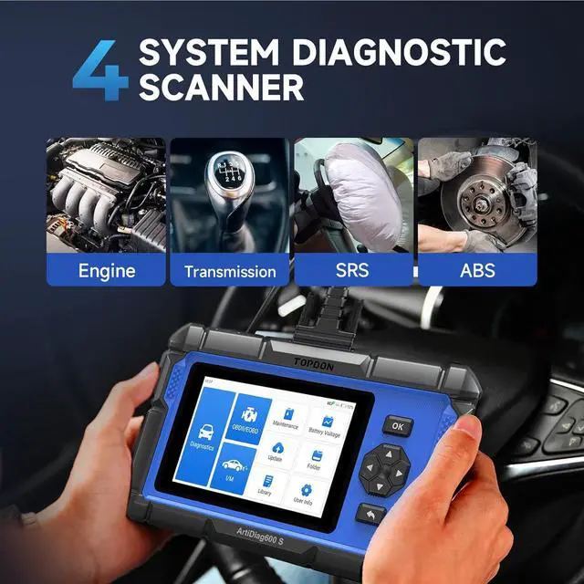 Alt view image 3 of 7 - Scanner TOPDON AD600S Scan Tool, Code Reader, Diagnostics Scanner for ABS/SRS/AT/Engine, 9 Reset Services, Oil/Brake/BMS/SAS/DPF/TPMS/ETS Reset/ABS Bleeding/Injector Coding, Free Lifetime Upgrade