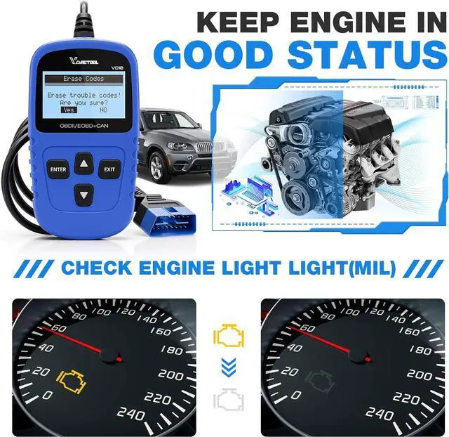 Alt view image 2 of 5 - VDIAGTOOL VD10 OBD2 Scanner Code Reader Car Diagnostic Tool Engine Fault Code Reader for Turn Off CEL with Freeze Frame/I/M Readiness for All OBDII Protocol Cars, OBD2 Scanner Diagnostic Tool