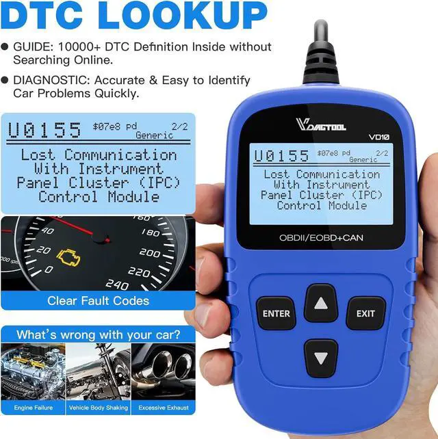 Alt view image 4 of 5 - VDIAGTOOL VD10 OBD2 Scanner Code Reader Car Diagnostic Tool Engine Fault Code Reader for Turn Off CEL with Freeze Frame/I/M Readiness for All OBDII Protocol Cars, OBD2 Scanner Diagnostic Tool