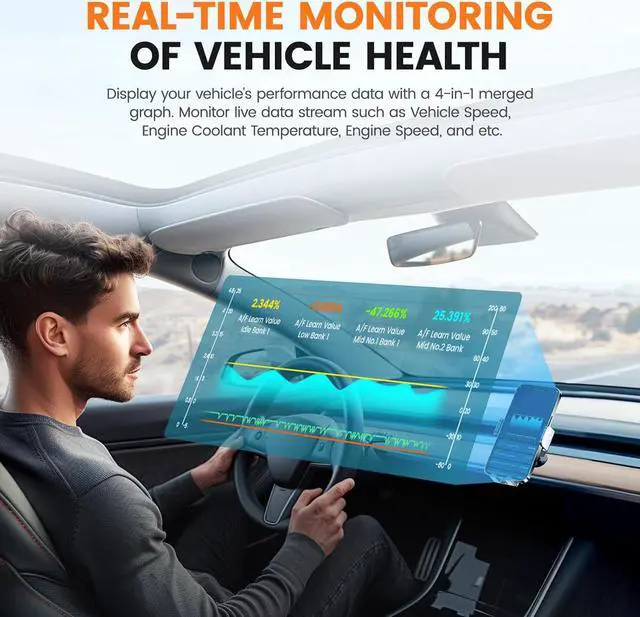 Alt view image 4 of 7 - Ancel Echo OBD2 Scanner Bluetooth - Wireless Car Diagnostic Tool for iOS & Android, Code Reader with Reset, All System Automotive Scan Tool OBD Scanner with OBD2 Guage Display, Battery Registration