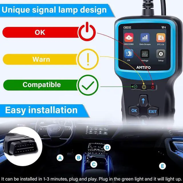Alt view image 5 of 7 - OBD2 Scanner Color Screen Live Data: Easy Set up Reset Clear Engine Error Code Plug&Play Upgraded Indicator Light Test Voltage/EVAP/O2 Sensor Diagnostic Scan Tool for All Cars Since 1996,AMTIFO W4