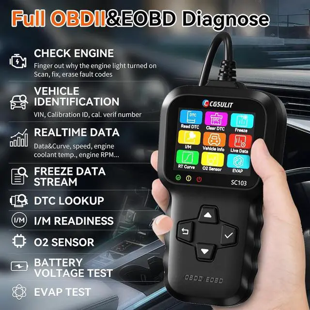 Alt view image 6 of 7 - Car Code Reader OBD2 Scanner, SC103 Diagnose Tool Vehicle DTC Lookup Check Engine Light Freeze Frame Live Data Stream Voltage Test for Cars and Trucks Since 1996