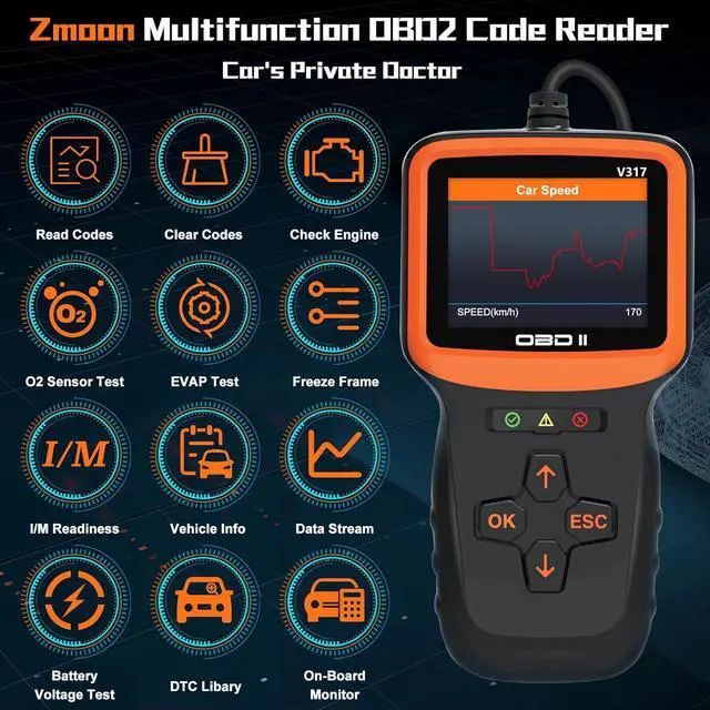 Alt view image 3 of 6 - Zmoon OBD2 Scanner Diagnostic Tool, Vehicle Check Engine Code Readers with Reset & I/M Readiness & More, Car OBDII/EOBD Diagnostic Scan Tool for All Vehicles After 1996