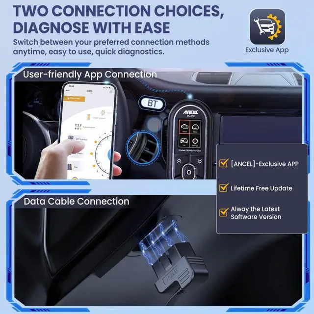 Alt view image 3 of 7 - ANCEL BD310 OBD2 Scanner Diagnostic Tool - 3 in 1 OBD2 Scanner Bluetooth - App Based OBDII Scan Tool for Android & iPhone - Check Engine Light Code Reader - Wired, Bluetooth, and Heads-up Display