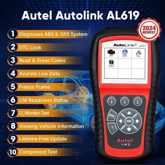 Alt view image 2 of 7 - Autel AutoLink AL619 Scanner, 2024 ABS SRS Airbag Warning Light Diagnostic Scan Tool, Up of AL519 ML519 ML619, 10 OBDII Test Modes, DTCs Lookup, Live Data, Turn Off Check Engine Light OBD2 Code Reader