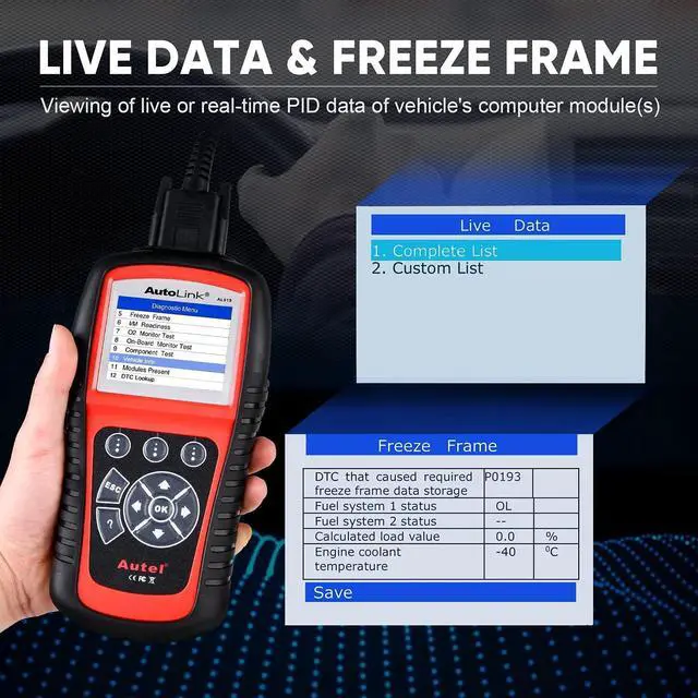 Alt view image 5 of 7 - Autel AutoLink AL619 Scanner, 2024 ABS SRS Airbag Warning Light Diagnostic Scan Tool, Up of AL519 ML519 ML619, 10 OBDII Test Modes, DTCs Lookup, Live Data, Turn Off Check Engine Light OBD2 Code Reader