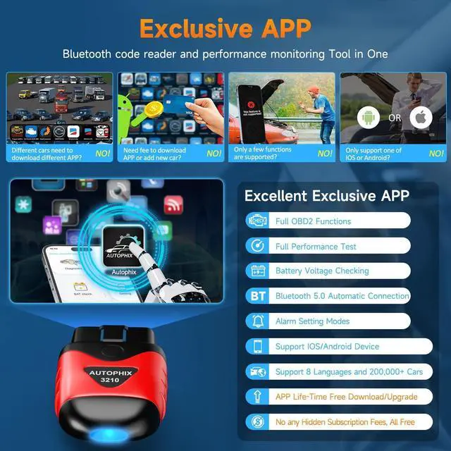 Alt view image 4 of 7 - AUTOPHIX 3210 Bluetooth OBD2 Scanner Enhanced Wireless Car Code Readers Auto Scan Tools Diagnostic Scanner with Battery Performance Test Check Engine Light Exclusive APP for iPhone, iPad & Android
