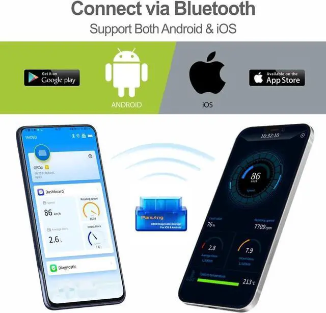 Alt view image 2 of 7 - Panlong OBD2 Scanner Bluetooth for iPhone iOS Android OBDII Car Diagnostic Scan Tool Engine Fault Code Reader