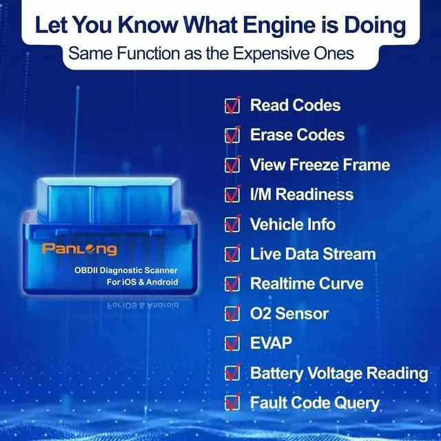 Alt view image 3 of 7 - Panlong OBD2 Scanner Bluetooth for iPhone iOS Android OBDII Car Diagnostic Scan Tool Engine Fault Code Reader