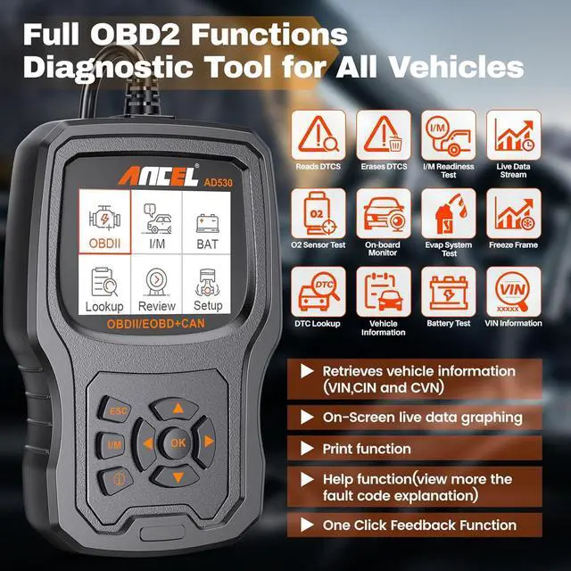 Alt view image 6 of 6 - (Upgraded AD310) ANCEL AD530 OBD2 Scanner Diagnostic Tool with Battery Test Car Engine Light Code Reader Scan Tool, All OBD2 Function Enhanced Code Definition and Upgraded Graphing Battery Status