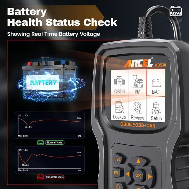 Alt view image 4 of 6 - (Upgraded AD310) ANCEL AD530 OBD2 Scanner Diagnostic Tool with Battery Test Car Engine Light Code Reader Scan Tool, All OBD2 Function Enhanced Code Definition and Upgraded Graphing Battery Status