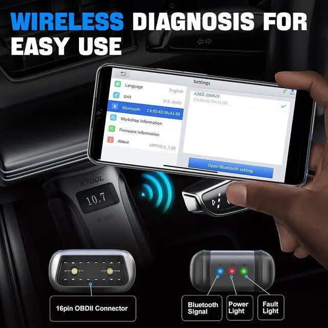 Alt view image 6 of 7 - Wireless OBD2 Scanner, XTOOL Anyscan A30D Bidirectional Scan Tool, Full Systems Car Scanner, 14 Services, ABS Bleed, Injector Coding, Oil EPB BMS SAS TPMS Reset, for iPhone and Android