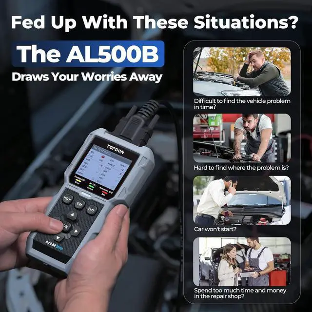 Alt view image 2 of 7 - AL500B OBD2 Scanner Battery Tester 2 in 1 Code Reader, Full OBDII Diagnosis, 12V Battery Tests & 12V/24V Cranking Tests, Charging Tests, Scan Tool, Car Diagnostic Tool for All OBDII Cars