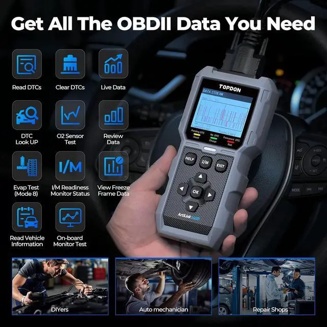 Alt view image 3 of 7 - AL500B OBD2 Scanner Battery Tester 2 in 1 Code Reader, Full OBDII Diagnosis, 12V Battery Tests & 12V/24V Cranking Tests, Charging Tests, Scan Tool, Car Diagnostic Tool for All OBDII Cars