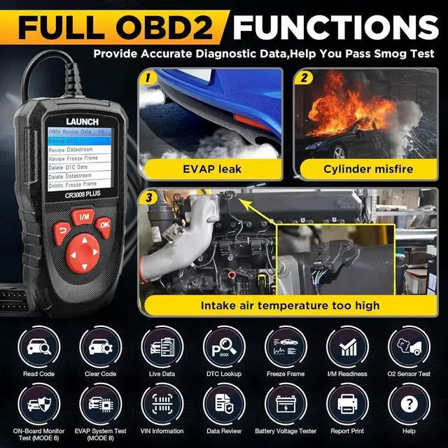 Alt view image 2 of 7 - LAUNCH Professional OBD2 Scanner Diagnostic Tool CR3008 Plus,One-Key I/M,Lifetime Update Code Reader,Enhanced Check Engine Code Reader OBDII Car Scan Tool for All Vehicles After 1996,Battery Test